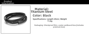 Men's multi-layer black braided leather bracelet with magnetic titanium steel clasp