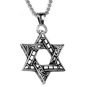 Retro Hexagram Star of David Totem Round Medallion Pendant Necklace Stainless Steel Vintage Men Jewelry Accessory Gift