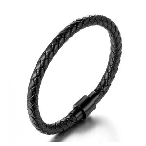Men's Casual Black Braided Leather Bracelet With Stainless Steel Magnetic Clasp Minimalist Fashion Handwoven Jewelry Gift For Him