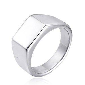 Polished silver stainless steel signet ring with a flat rectangular top surface