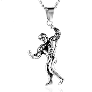 Edelstahl Muskelmann Figur Anhänger Halskette Für Herren Fitness Gym Sport Maskuliner Schmuck Silber Gold