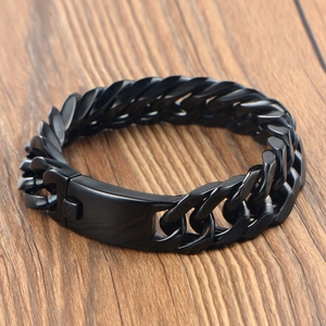 Bracelet ID Homme Punk en Acier Inoxydable Maille Gourmette Grosse Chaîne Poli Mat Bijoux de Mode Cadeau