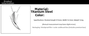 Detailed specs of the stainless steel wolf tooth pendant necklace with bead chain dimensions