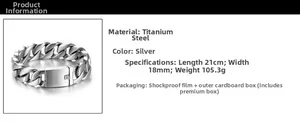 Detailansicht des 18 mm Silber-Panzerarmbands aus Titanstahl mit Produktspezifikationen