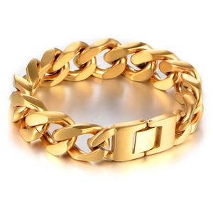 Men's Stainless Steel Gold Plated Cuban Link Chain Bracelet Heavy Hip Hop Fashion Polished Metal Jewelry Gift For Him HFS89