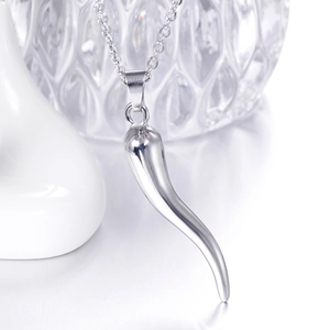 Polished titanium steel Italian cornicello horn pendant necklace for men in silver finish