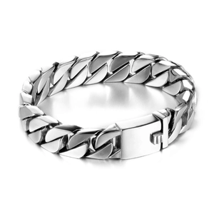 Men's Fashion Stainless Steel Cuban Link Bracelet Heavy Metal Chain Wristband With Box Clasp Hip Hop Street Jewelry Gift