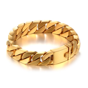 Chunky gold stainless steel Cuban link bracelet with a square clasp for men and women