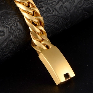 Men's gold-toned titanium steel Cuban link bracelet with a matte brushed metal finish