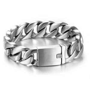 Herren Silber Edelstahl Panzerarmband poliert mit Kastenverschluss für Männer