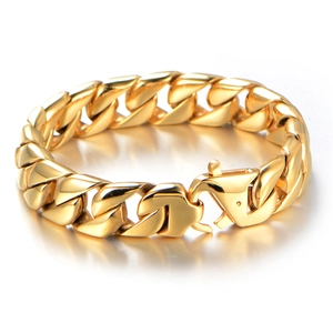 Massives goldenes Panzerarmband aus Edelstahl mit robustem Karabinerverschluss für Herren