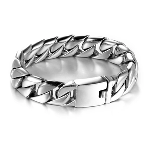 Bracelet Homme Grosse Maille Gourmette en Acier Inoxydable Hip Hop Cuban Link Poli Acier Titane Bijoux Streetwear Cadeau