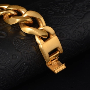 Chunky gold-plated stainless steel Cuban link bracelet with durable clasp for men