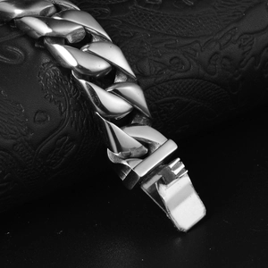 Bracelet gourmette épais pour homme en acier avec fermoir mécanique pliable classique