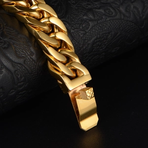 Chunky gold Cuban link bracelet for men in polished stainless steel with secure clasp