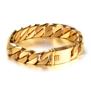 Men Fashion Stainless Steel Cuban Link Bracelet Hip Hop Gold Plated Titanium Steel Geometric Curb Chain Jewelry Accessory