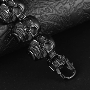 316L stainless steel skull head bracelet for men featuring matte black punk rock style