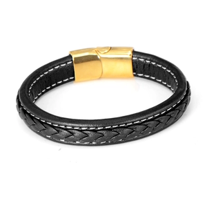 Bracciale da Uomo in Pelle Intrecciata Con Chiusura Magnetica in Acciaio Inossidabile Business Casual Fatto a Mano Gioielli