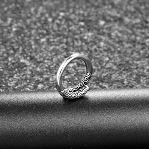 Gothic style titanium steel Monkey King bar ring with vintage cloud pattern engraving
