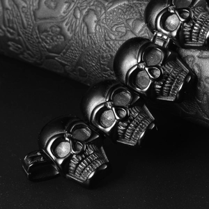 316L stainless steel punk skull bracelet for men with matte black finish and gothic design