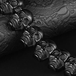 316L stainless steel black skull bead bracelet for men with matte gothic punk texture