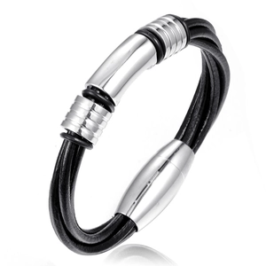 Fashion Men Braided Leather Bracelet With Titanium Steel Magnetic Clasp Punk Style Black Rope Wristband Jewelry For Men