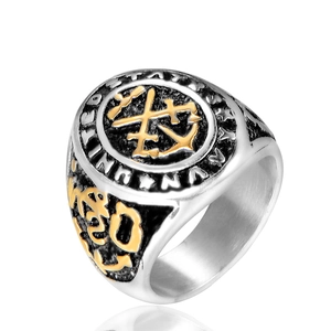 Retro Titanium Steel US Navy Signet Ring For Men Military Anchor USN Punk Band Ring Vintage Gold Silver Two Tone Jewelry