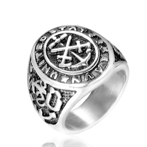 Vintage US Navy stainless steel military ring with anchor crest and matte finish