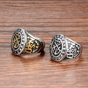 Retro stainless steel United States Navy ring with embossed USN anchor logo in dual tones