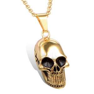 Collier Pendentif Crâne Squelette en Acier Inoxydable Punk Gothique pour Hommes Femmes Hip Hop Rock Bijoux de Mode