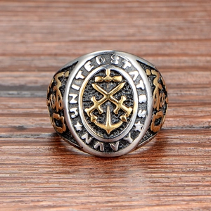 Vintage United States Navy signet ring in gold and silver steel with eagle relief
