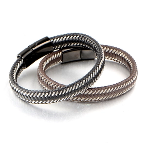 Minimalist braided leather bracelets in black and brown with magnetic metal clasps