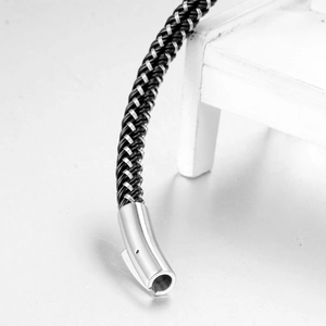 Men's woven stainless steel cable bracelet with polished magnetic clasp industrial style