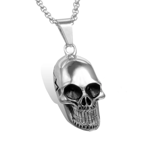 Collier avec pendentif tête de mort en acier inoxydable poli avec chaîne box punk