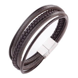 Vintage Multi-layer Braided Leather Bracelet For Men Stainless Steel Magnetic Buckle Punk Style Handwoven Casual Wristband