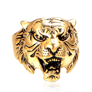 Vintage Edelstahl Tigerkopf Ring Für Herren Dominante Punk Rock Tier Siegelring Gold Silber Farbe Biker Schmuck