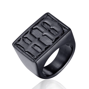 Vintage Titanium Steel Letter Relief Signet Ring Men Gothic Hip Hop Punk Square Finger Ring Fashion Jewelry Accessories