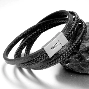 Minimalist Stainless Steel Braided Multi Layer Bracelet For Men Individualistic Geometric Handwoven Jewelry Magnetic Clasp Gift