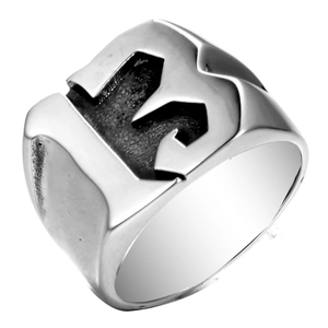 Bague punk pour homme en acier inoxydable avec le chiffre 13 gaufré sur métal argent