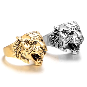 3D-geprägte Edelstahl-Tigerkopfringe in Gold- und Silberoptik für Herren