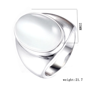 Macro shot of vintage steel ring with 23mm white oval gemstone and 21.7g weight
