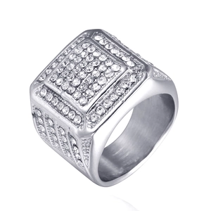 Men's hip-hop style silver square signet ring with micro-paved cubic zirconia