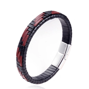 Bracelet en Cuir Tissé pour Hommes avec Fermoir Magnétique en Acier Inoxydable Noir Marron Mode Décontractée Bijoux pour Hommes