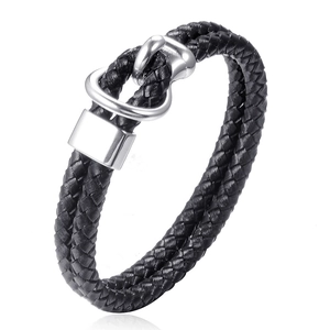 Men's Woven Leather Cord Bracelet With Stainless Steel Horseshoe Clasp Casual Punk Braid Wristband Hand Jewelry For Unisex