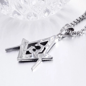 Vintage punk Masonic pendant in silver stainless steel featuring compass and G symbol