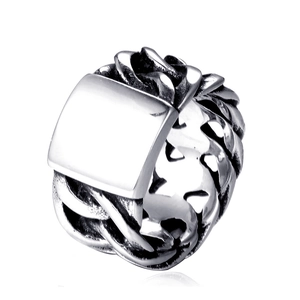 Stainless Steel Chain Ring For Men Women Vintage Punk Industrial Cuban Link Band Ring Unisex Fashion Jewelry Steel Color