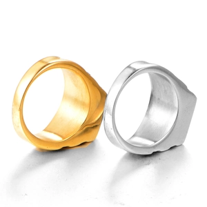 Polished stainless steel rings in gold and silver colors with textured surface