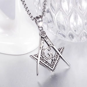 Retro stainless steel Freemason pendant with G compass square symbol on bead chain
