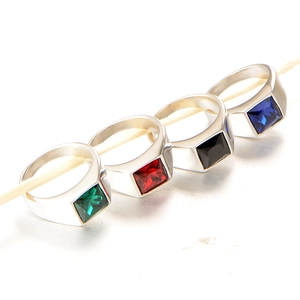 Men's titanium steel rings set with emerald, ruby, black, and sapphire square gemstones