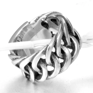 Industrial curb chain ring in antique silver finish with a vintage distressed texture